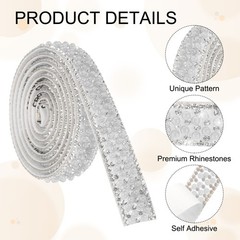 3 Pcs 3 Yard Pearl Rhinestone Ribbons, 1.5cm Pearls Rhinestone Tape White
