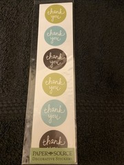 5 Paper Source 1.25” Circle Stickers Thx You, 2 Xmas, Leaves, Pool White Outline