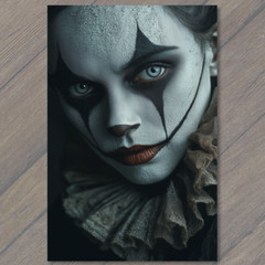 STICKER Dramatic Clown Portrait Piercing Eyes Horror Gaze Carnival Dark Makeu