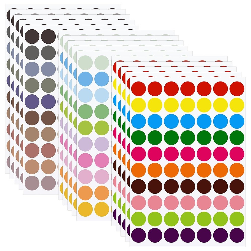 1050 Pcs Dot Stickers 3/4 Inch Colored Dot Stickers 30 Color Circle Coding Label