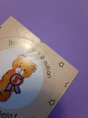 vintage 80s teddy bear sticker module *damaged*