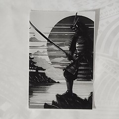 11 pcs Samurai Warriors on 4×6 Thermal Stickers- Classic White and Black