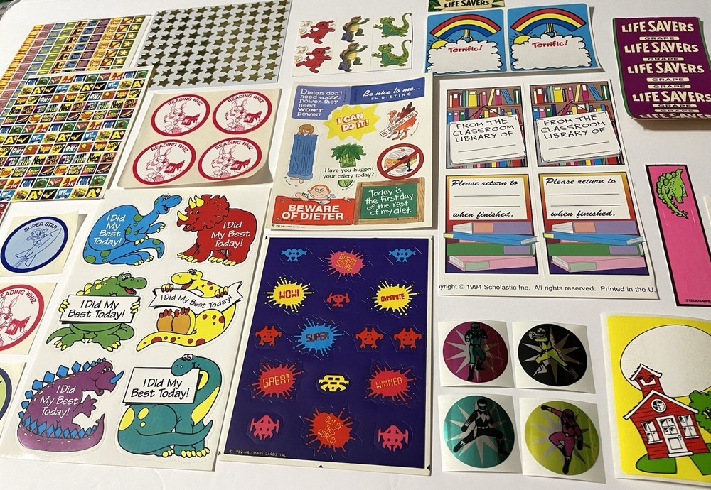 Vintage Sticker LOT 1980s 90s Some Rare Sheets Hallmark Video Game + Dinosaurs