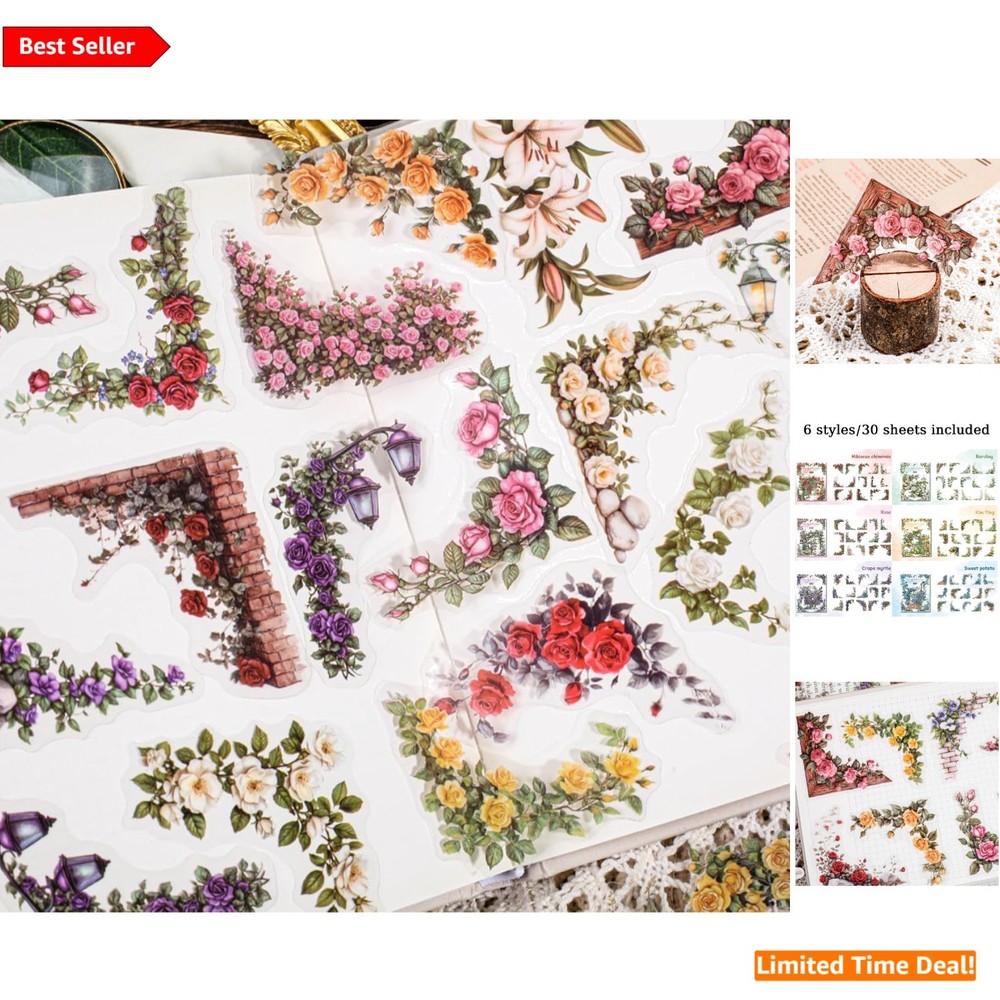 Self-Adhesive 180 Floral Stickers – Waterproof and Tear-Resistant for Crafting