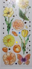 Orange & Yellow Floral stickers with holographic gold accents. 3 sheets. You cut
