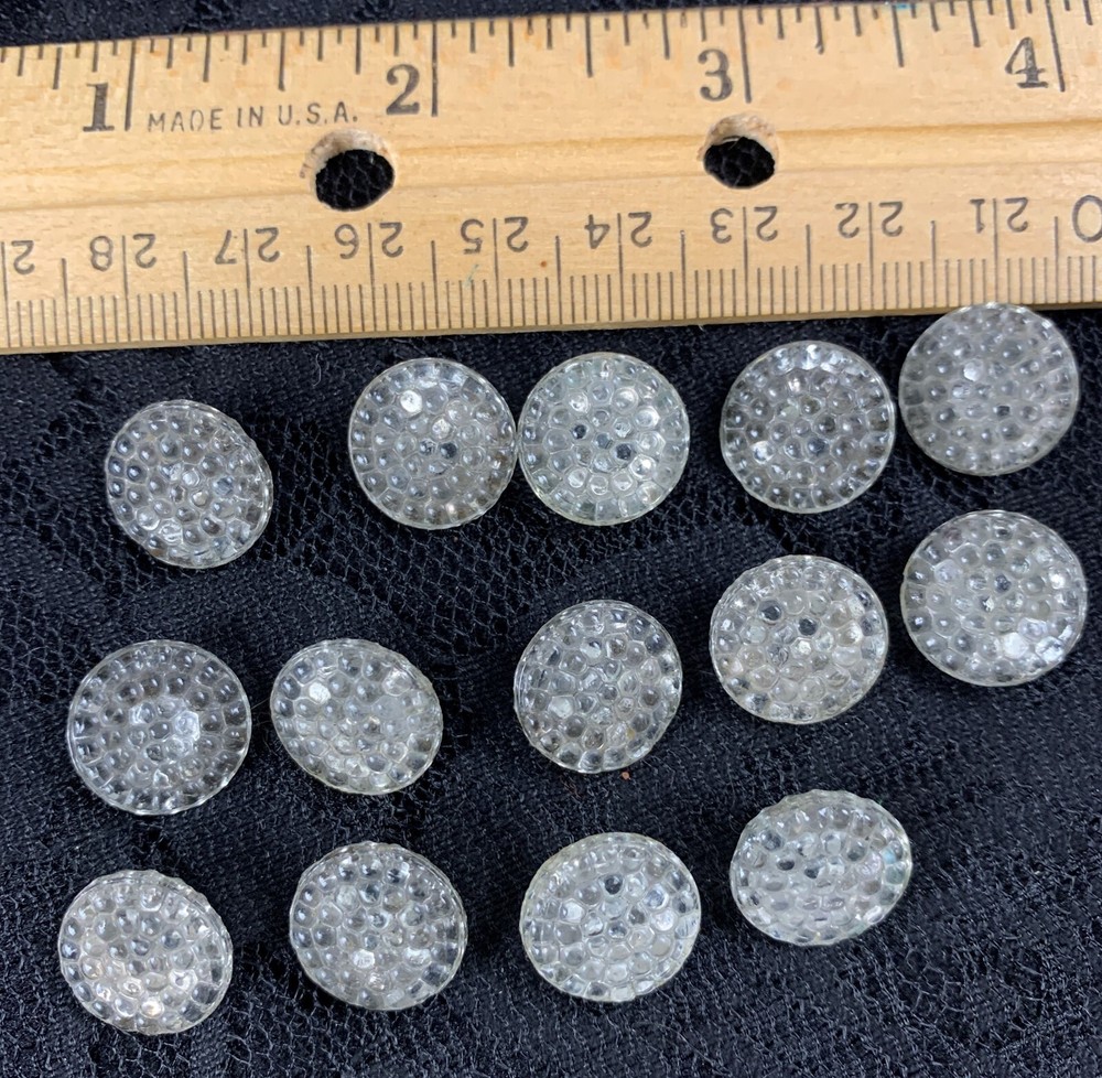 Vintage Crystal Buttons, 14 pcs, Gold Backs, Shank Style, 1/2″ (13mm)
