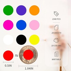 2340PCS Colored Dot Stickers 1/2 Inch Round Color Coding Labels Multicolored Set