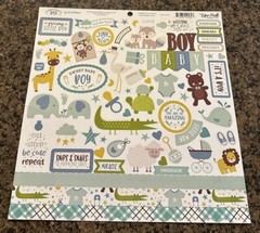 Echo Park SWEET BABY BOY 12×12 Sticker Sheet Animals Stars Blue Green Yellow