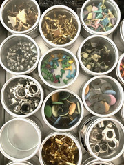 #2 – METAL CASE w/ 40 CONTAINERS – SCRAPBOOKING EMBELLISHMENTS – EYELETS,BRADS++
