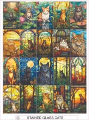 STAINED GLASS CATS – COMPLETE SHEET OF 20 STICKERS