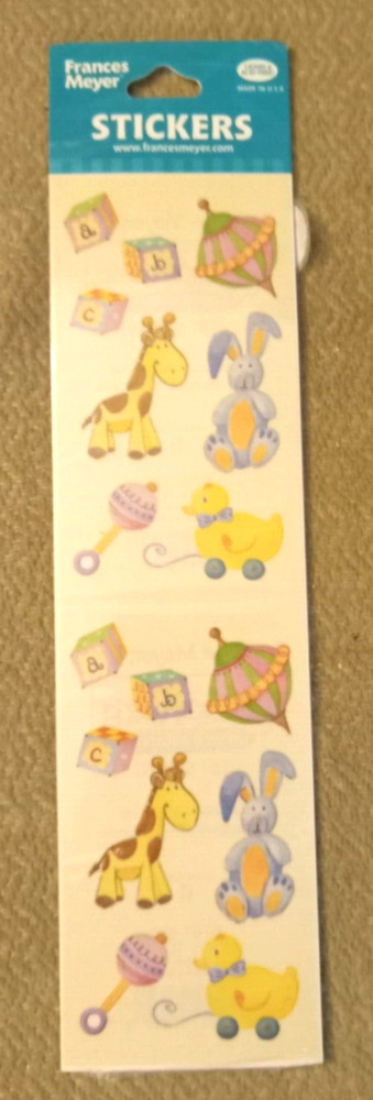 Vintage Francis Meyer Stickers Baby Toys Rattle Duck Giraffe Bunny Scrapbook NIP