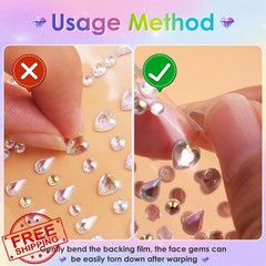 Erythem Face Gems Festival Rhinestone Stickers Stick On 6 Sheets Luminous