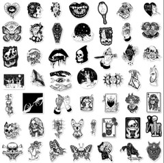 50pc – 2″x2″ Gothic Grunge Black & White Sticker Pack – Journaling, Scrapbooking
