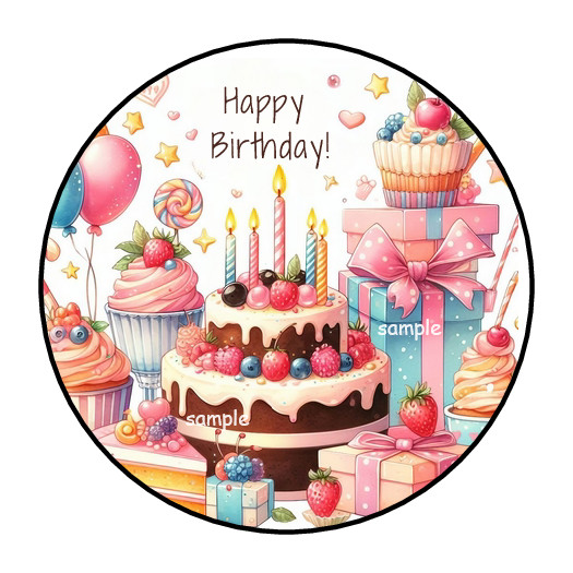 30 HAPPY BIRTHDAY ENVELOPE SEALS STICKERS LABELS TAGS 1.5″ ROUND CAKE SWEETS