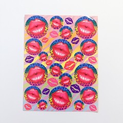 Vintage Lisa Frank Sticker Sheet Kiss Lips Print Leopard Circles