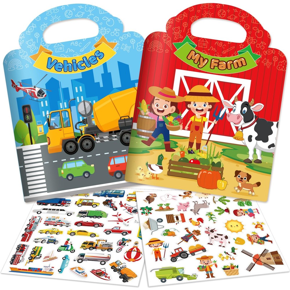 2 Sets Reusable Sticker Books for Toddler 1-3, Activity Books for Toddlers 2-…