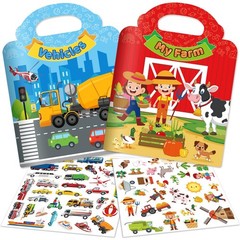 2 Sets Reusable Sticker Books for Toddler 1-3, Activity Books for Toddlers 2-…
