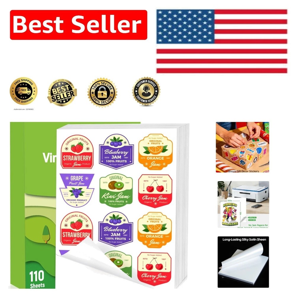Versatile 110 Sheets Glossy Printable Vinyl – Perfect for Labels & Crafts