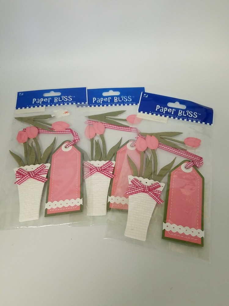 FLOWER Pink Tulips Tulip Spring Bouquet Vase Tag Paper Bliss sticker 3 packs