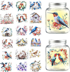 18 Sheets Flowers and Bird Transfer Stickers 3.9×3.6inch Hummingbird Branch Deca