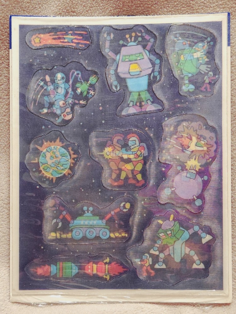 Vintage Hallmark Magic Motion Sticker Sheet ROBOT Space Alien Original Packaging