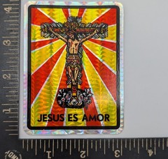 Vintage Holographic Religious Sticker Crucifix Jesus Es Amor 3×4 – Jesus is Love