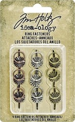 Ring Fasteners, 9 Brad Fasteners with Fluted Tops and Attached Jump Rings, Ni…