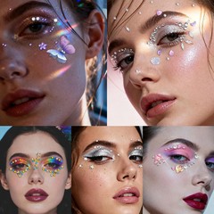 Face Gem Stickers,12 Sheets Self-Adhesive Face Rhinestones for Makeup,Acrylic Bl