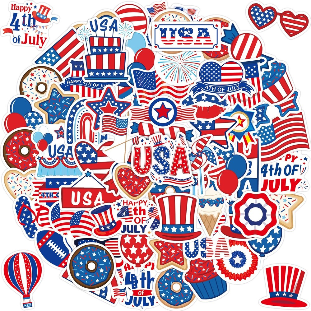 100Pcs Patriotic Stickers Bulk Kids Adults 4th of July Vinyl Stickers