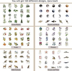 Nature Themed Transparent Pre-Cut Stickers for Scrapbooking, Pack Multicolor