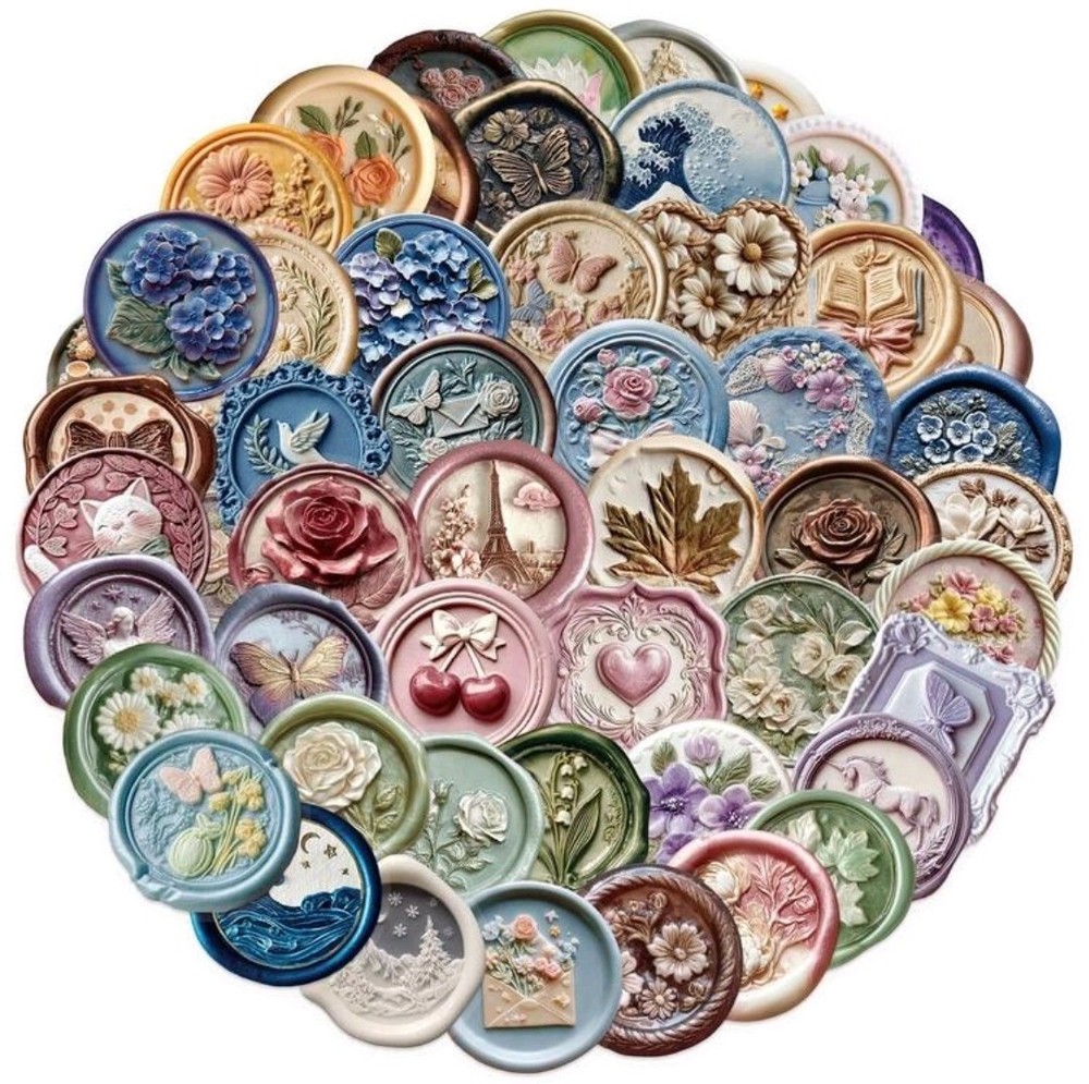 20Pcs Flat Wax Seal Style Stickers Cute Floral Patterns PET Material Waterproof
