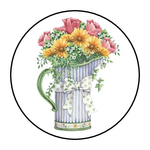 30 Rustic Watering Can and Flowers Envelope Seals Labels Stickers 1.5″ Round
