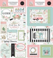 FLOWER GARDEN (2) 6″x13″ Chipboard COMBO Carta Bella Frames + Phrases Scrapbook