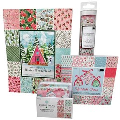 Christmas Paper Crafts Set Pink Holiday Scrapbook Holiday Packs Cards Washi Tape