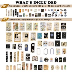 Draupnir 200pcs Vintage Junk Journal Supplies,Scrapbook 200pcs, Celestial