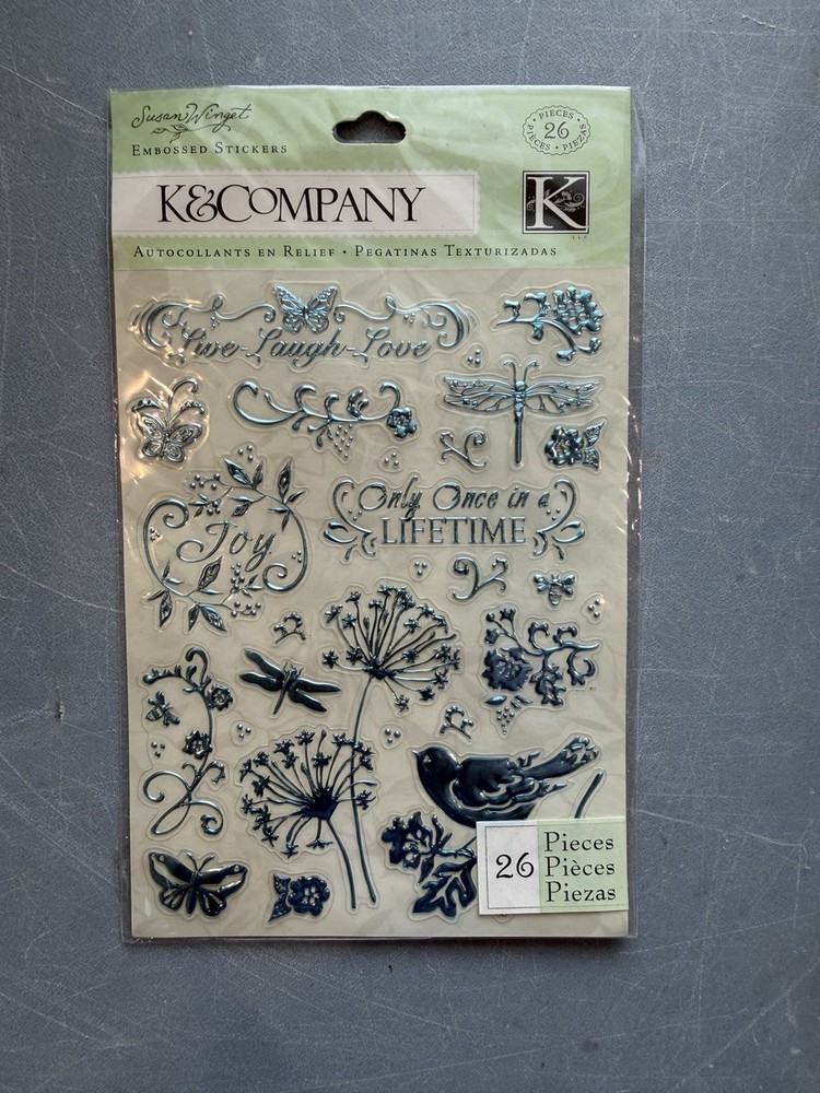 K&Company Susan Winget Botanical Swirl Embossed Stickers 26 Pc Scrapbooking