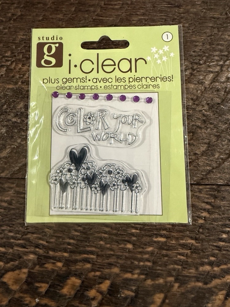2010 Studio G Floral Heart + Gems Mini Clear Stamps “Color Your World”