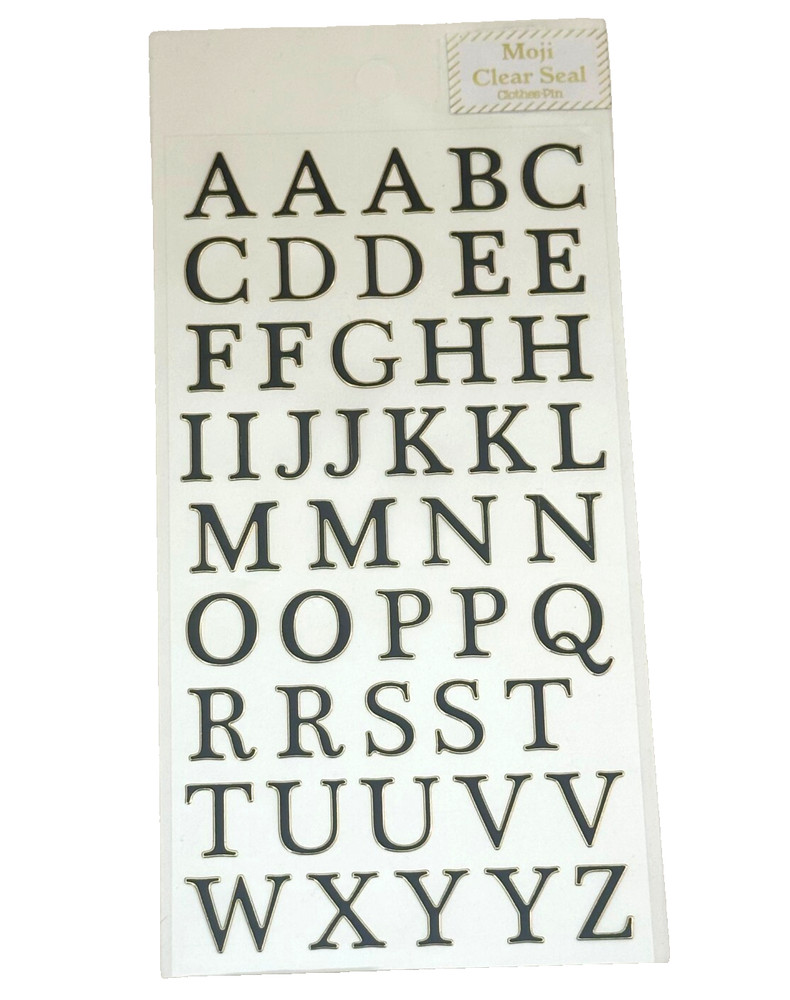 ClothesPin Moji Clear Seal Black Gold Bordered Alphabet Letters Stickers