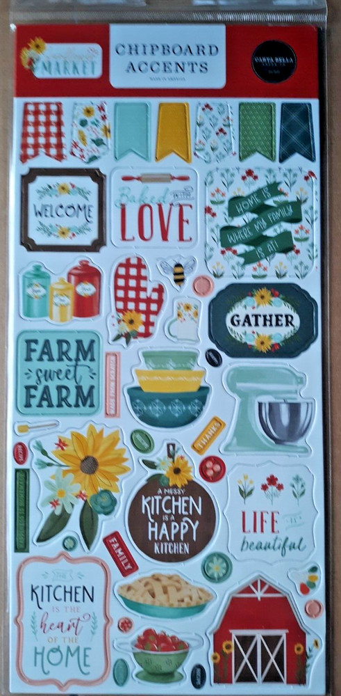 CARTA BELLA CHIPBOARD ACCENTS~SUNFLOWER MARKET~ LARGE 6″X13″~KITCHEN~ FARMHOUSE