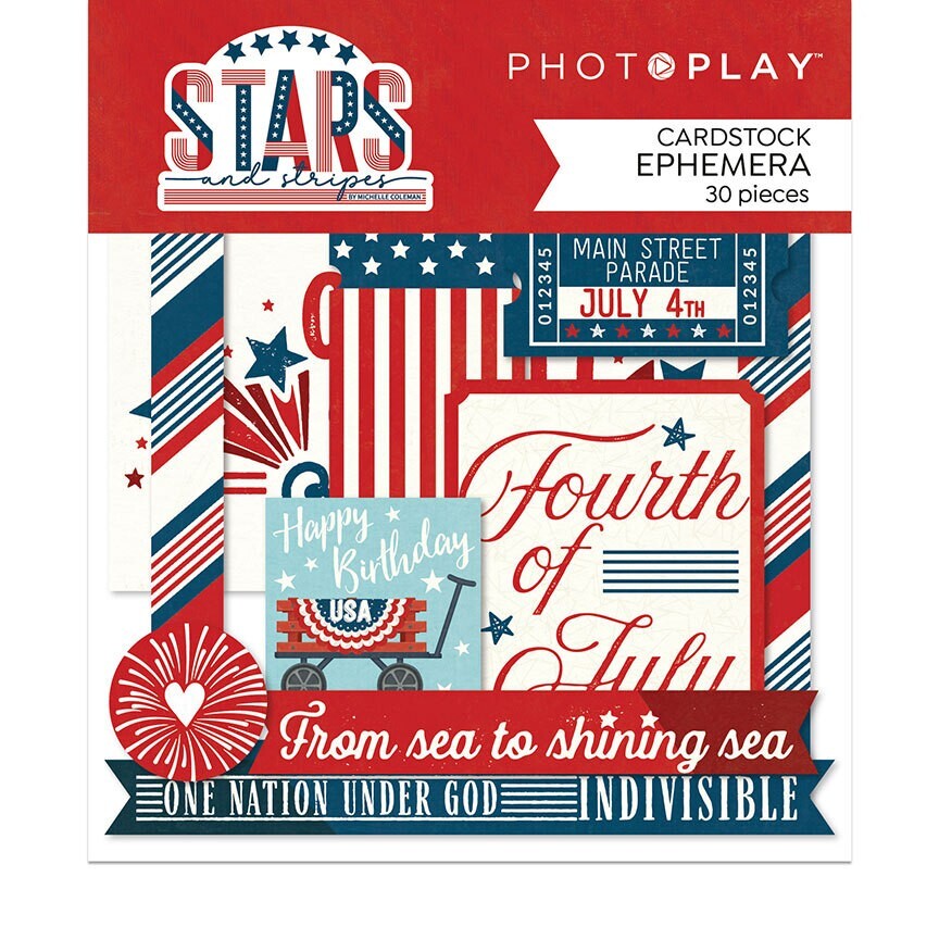 PhotoPlay Scrapbook STARS and STRIPES Cardstock Ephemera Die Cuts Planner 30pc