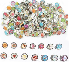 150Pcs Brass Fasteners, Dia.0.47″ Cute Multicolor Brads round Mini Brads Metal B