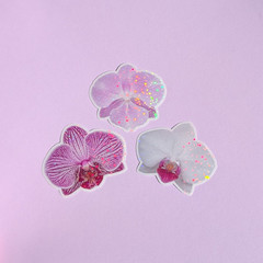 Orchid Flower Stickers Set 3 Holographic Waterproof Vinyl Purple Laptop Planner