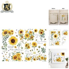 Vintage-Inspired Sunflowers & Bees Transfer Decals – 12»x18» Sheets for Decor