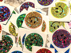 240 Round 1 Inch Holographic Glitter Happy Face Smile Stickers Envelope Seals