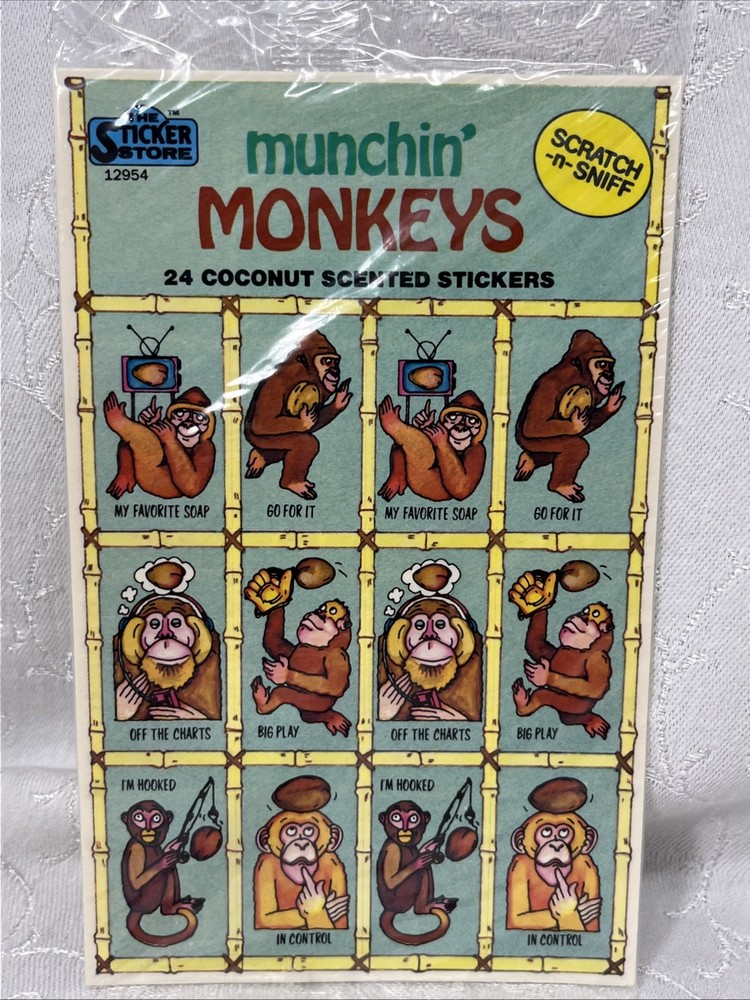 Vintage Sticker Store Scratch N Sniff Stickers COCONUT Scent Silly Sneakers