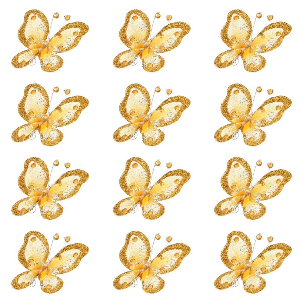 12Pcs Butterflies for Crafts, 2.2″ Organza Butterflies, Golden