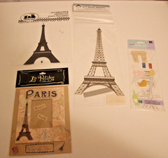 Lot of Paris/France Scrapbook Paper and Stickers. Over 100 items.