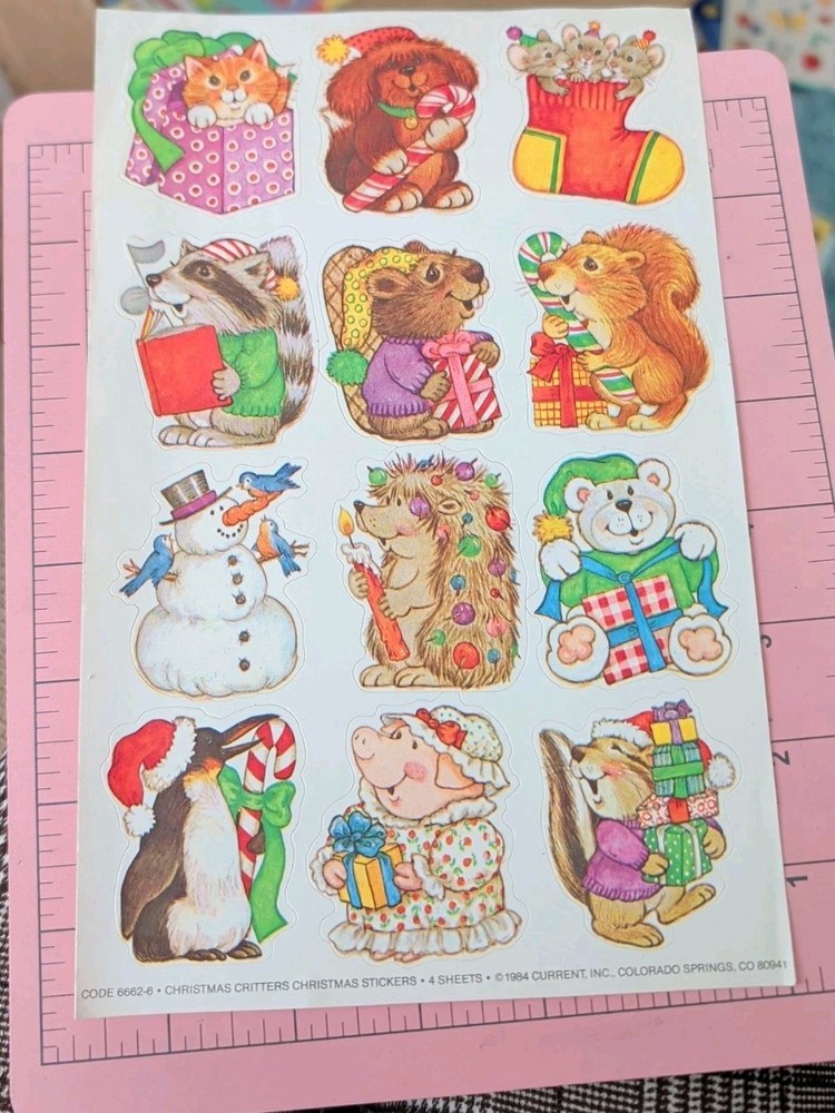 Vintage Current Inc Stickers Christmas Critters Stickers Animals 1 Sheet READ