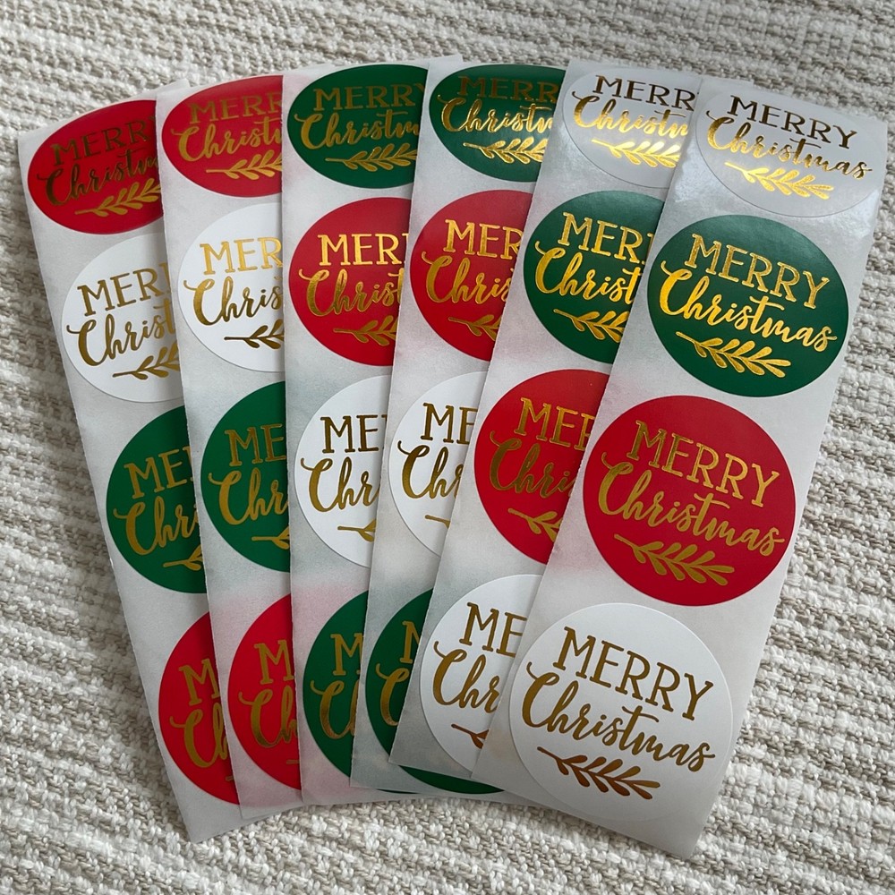 24 Gold Foil Merry Christmas Stickers, 1.5” Envelope Seals, Holiday Gift Labels