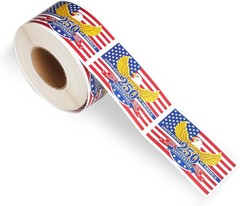 Patriotic 250th Independence Anniversary Stickers Roll American Flag Waterproof